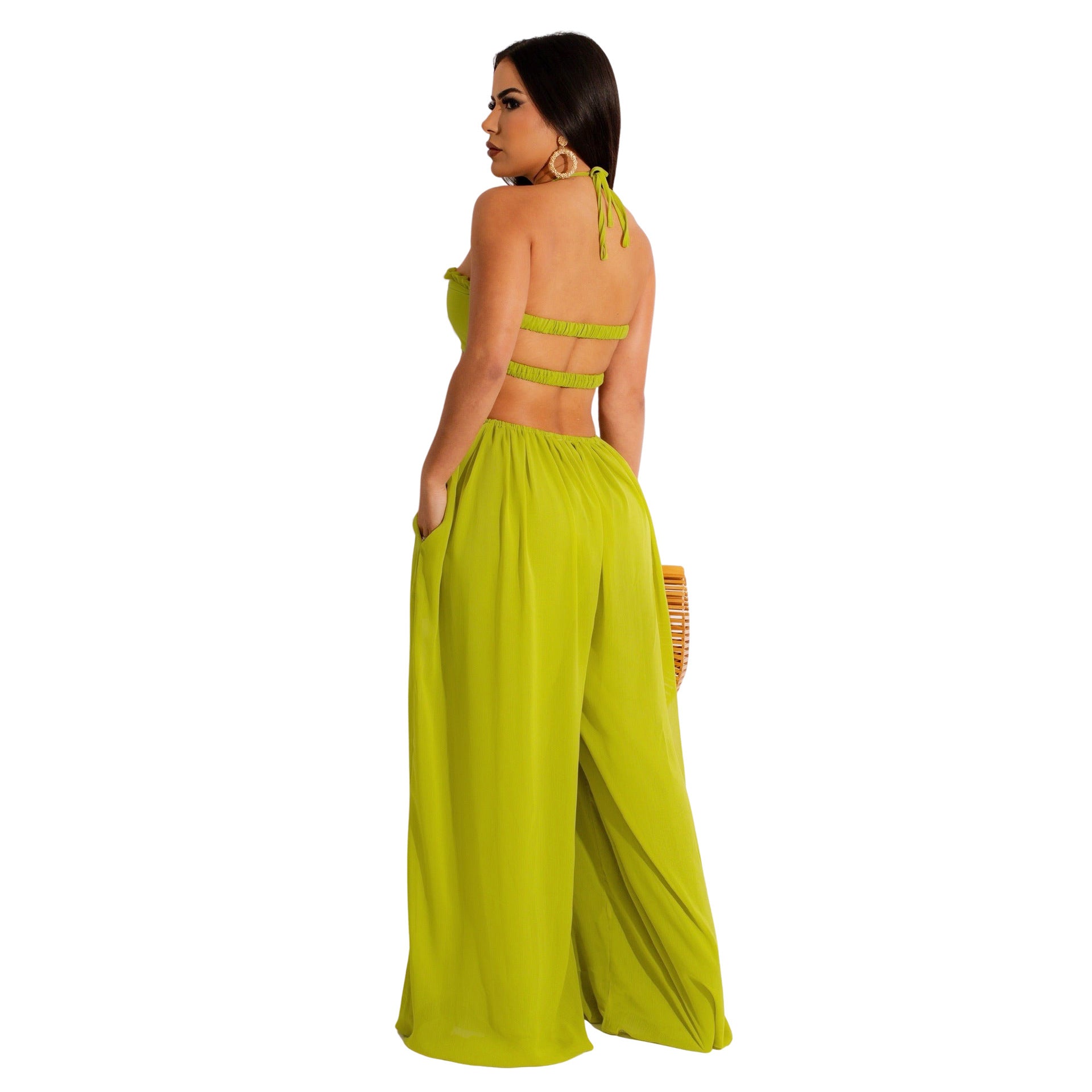 Chiffon Chest-wrapped Bare Back Wide-leg Jumpsuit European And American - Fashionner