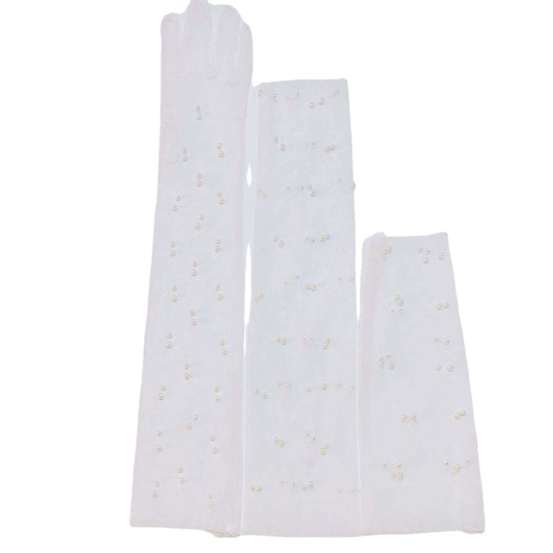Bridal Wedding Dress Pearl Mesh Gloves White Yarn