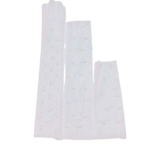 Gants de mariage en tulle et perles pour robe de mariée, coloris blanc