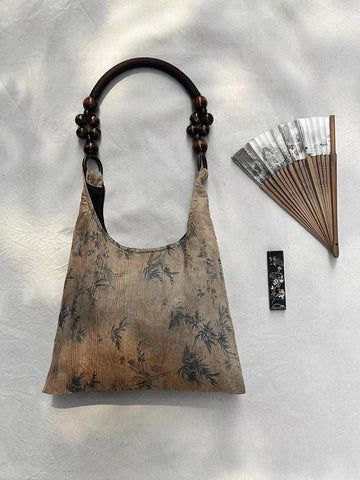 Nouveau Guo Feng Nouveau Style Chinois Motif de l'eau Impression Feuille de Bambou Cheongsam Zen Sac à main de luxe de style ancien