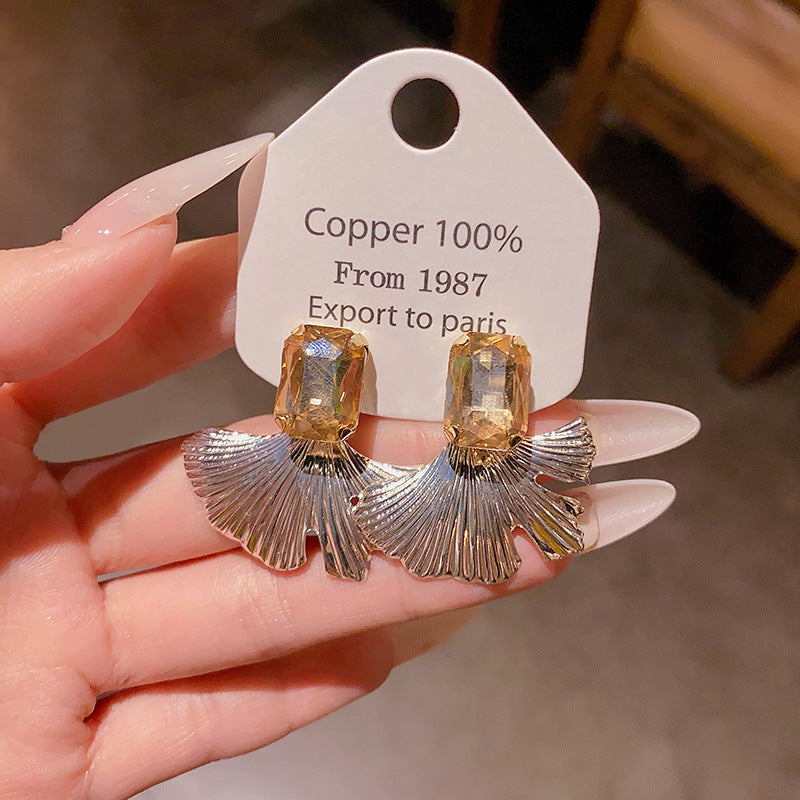 Buy French-Style Vintage Elegant Rhinestone Ginkgo Leaf Stud Earrings online at Fashionner.