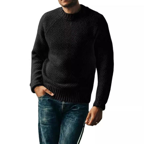 Pull tricoté décontracté d'hiver à col rond de couleur unie pour homme