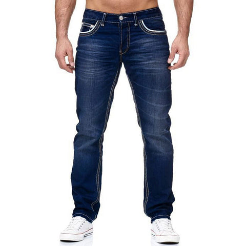 Men Jeans With Pockets Straight Pants Business Casual Daily Streetwear Trousers Men's Clothing - Fashionner