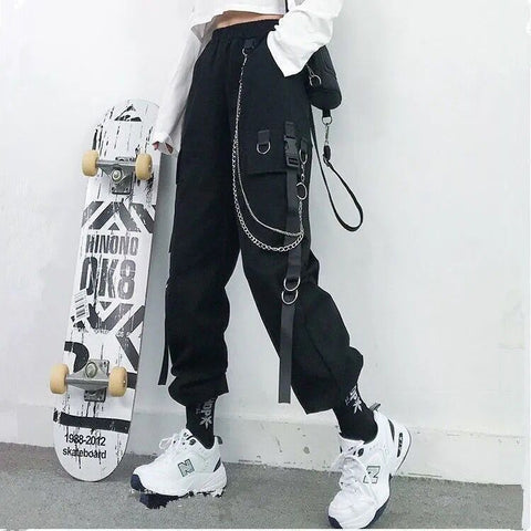 Pantalon cargo femme, pantalon sarouel, mode punk, poches, jogger
