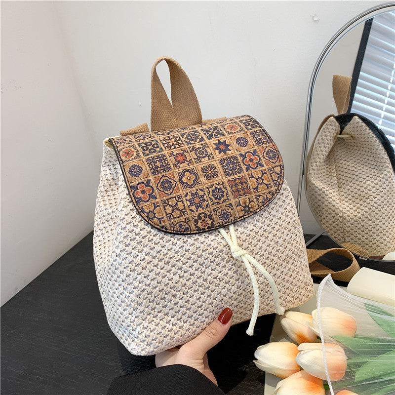 Western Style Travel Women's Straw Backpack Bohemian Style Tassel Bag - Fashionner
