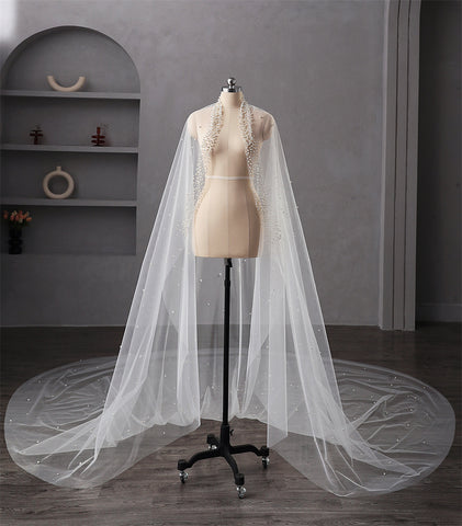 Voile de Mariée Perlé 1 Voile de Mariée Cathédrale Long Couche
