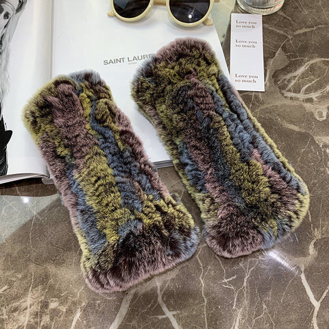 Gants doux, chauds et épais en fourrure de lapin Rex