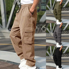 Casual Cargo Pants For Men Loose Straight Drawstring Waist Trousers With Pockets - Fashionner