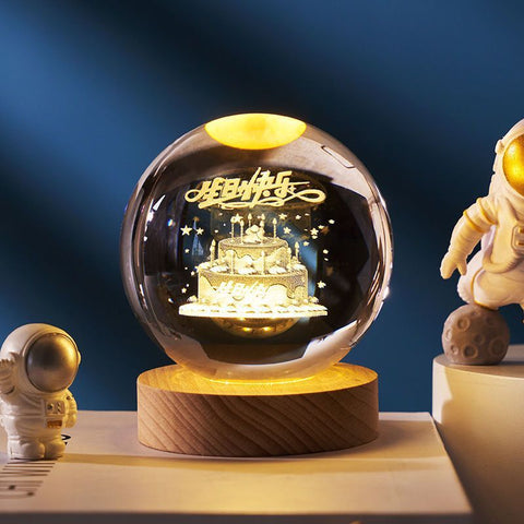 Ciel étoilé lumineux et planètes Lune Cristal de Lune Veilleuse Lampe de projection Lumière d'ambiance Cadeau créatif Nouveau cadeau insolite