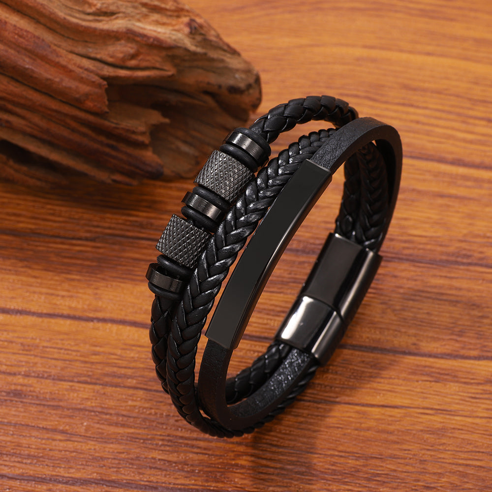 Buy Stainless Steel Multi-Colored Hand-Woven Men'S Leather Bracelet online at Fashionner.