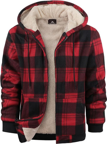 Veste zippée à capuche à imprimé écossais pour homme Manteau chaud rembourré en coton épaissi pour l'hiver