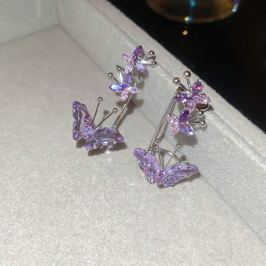 Buy Korean Cute Purple Crystal Flower Earrings Women Premium Elegant Studs Versatile Everyday Wear online at Fashionner.