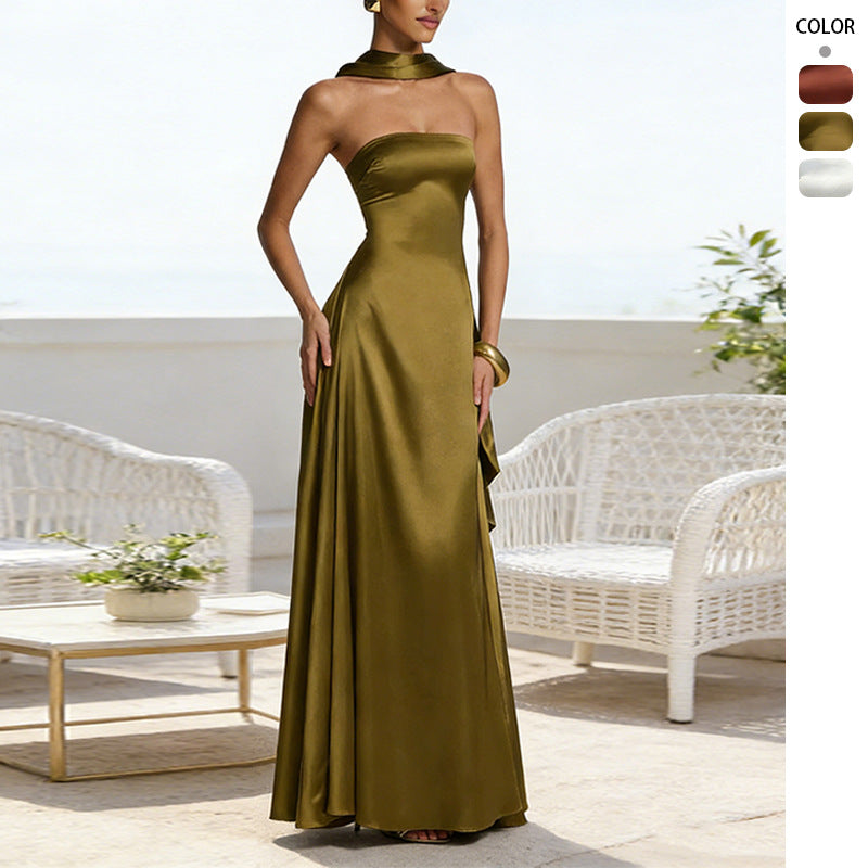 Buy Womens Chest Wrapping Backless Tube-Top Waist-Cinching Evening Gown Long Dress Women'S Solid Sexy Elegant Clothes Party Club Prom Summer Outfit online at Fashionner