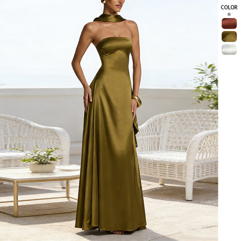 Buy Womens Chest Wrapping Backless Tube-Top Waist-Cinching Evening Gown Long Dress Women'S Solid Sexy Elegant Clothes Party Club Prom Summer Outfit online at Fashionner