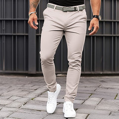 Men's Pure Color Tight Pocket Zipper Business Casual Slim-fitting Trousers - Fashionner