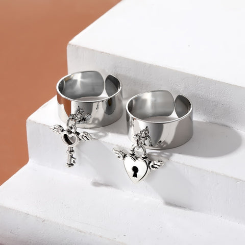 Bague Ajustable Verrou et Clé pour Couples