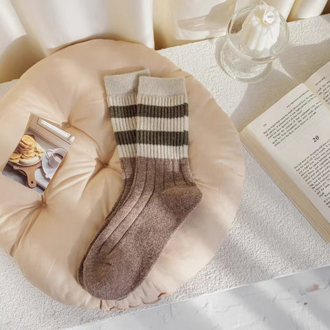 Striped All-matching Thick Warm Middle-long Stockings - Fashionner