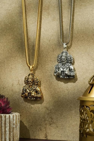 Pendentif Hanuman Panchamukhi avec chaîne serpent dorée