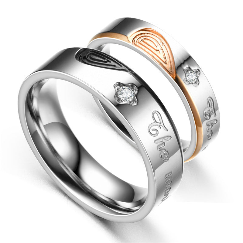 Stainless Steel Couple Ring Micro Inlaid Zircon Couple Rings
