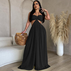 Chiffon Chest-wrapped Bare Back Wide-leg Jumpsuit European And American - Fashionner
