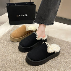 Thick-soled Snow Boots Ethnic Style Lace Short Warm Cotton-padded Shoes Slippers - Fashionner