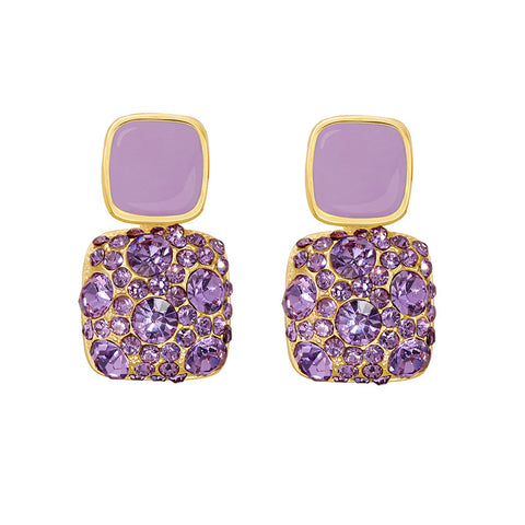 Boucles d'oreilles clous géométriques en forme de cube orné de strass, tendance et élégantes