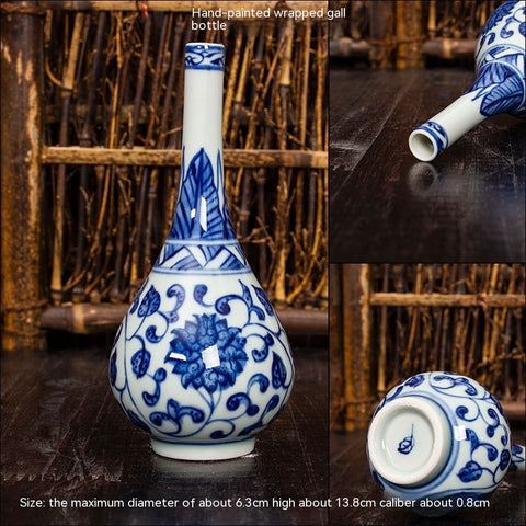 Mini Vase en Céramique de Jingdezhen, Ornement Ancien d'Étagère Hydroponique, Bouteille en Porcelaine Bleue et Blanche Peinte à la Main, Souvenirs