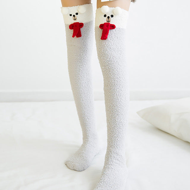 Christmas Long Socks Winter Women Striped Stockings New - Fashionner