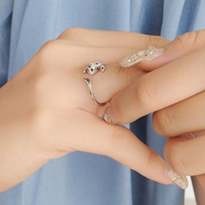 S925 Sterling Silver Ring Cat Couple Ring Female Tail Ring