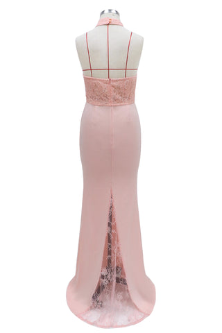 Robe de soirée sans manches en dentelle avec licol