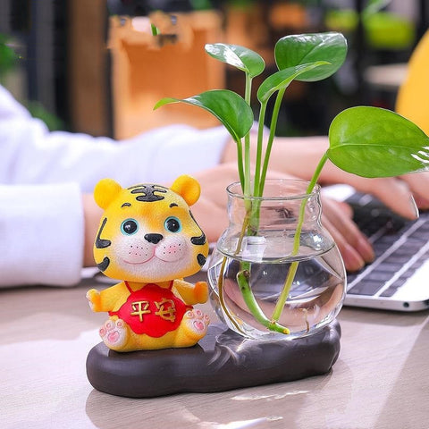Ornement souvenir Tigre de l'Année du Tigre Vase hydroponique de bureau en verre