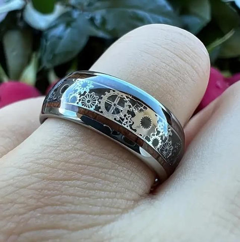 Bague en acier inoxydable avec engrenage mécanique de luxe
