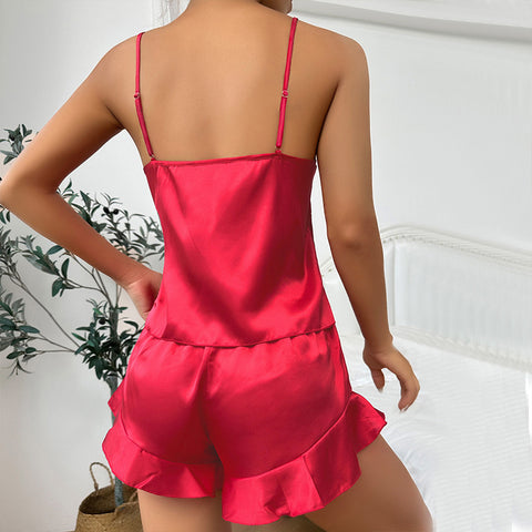 Ice Silk Sling Shorts Nightgown Three-piece Set - Fashionner