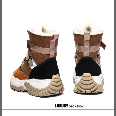 New High Top Multi Color Motorcycle Ankle Sneakers Suede Leather Casual Shoe Platform Wedge Comfortable Luxury Women Winter Boot - Fashionner