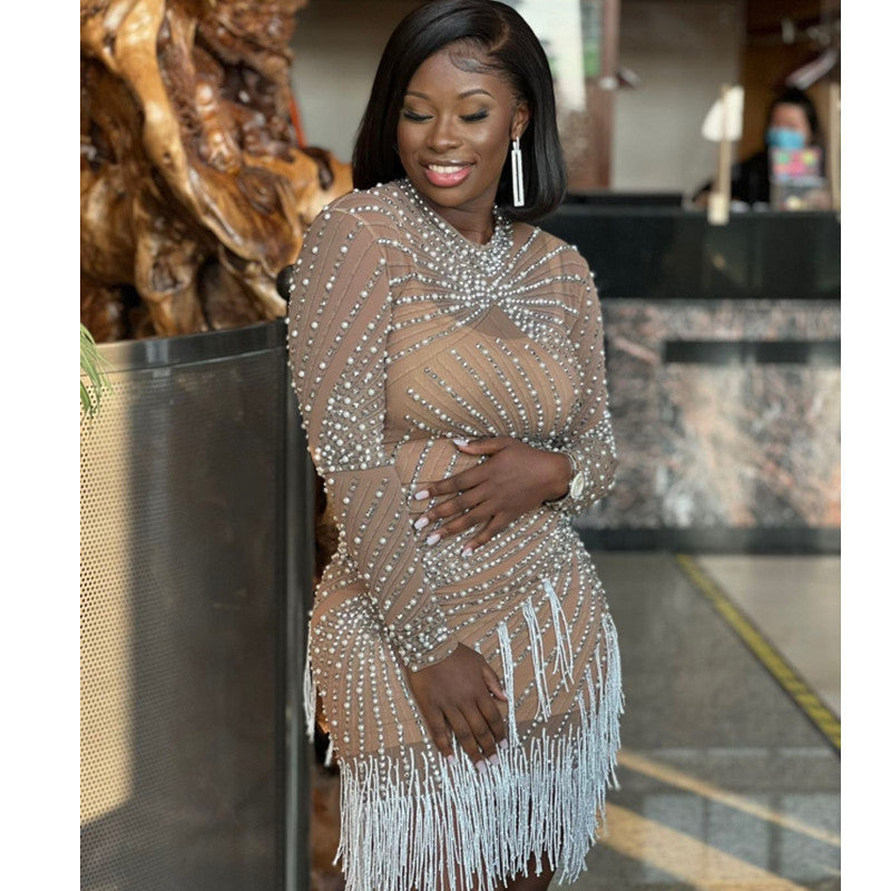 Tassel Dress Birthday Party Long Sleeve Ironing Transparent - Fashionner