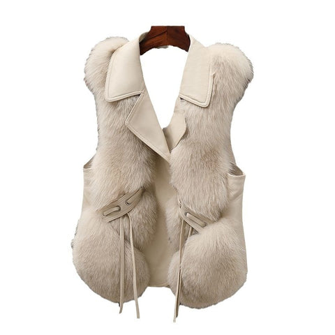 Gilet en fourrure Manteau court Automne et hiver Nouveau Patchwork Blouson en fourrure de renard d'hiver Femme Manteau court en fourrure artificielle Élégant Gilet chaud féminin