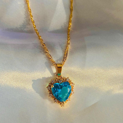 Colorful Rhinestones Heart-shped Necklace Love Gold Clavicle Chain Ins Personalized Jewelry For Women Valentine's Day - Fashionner
