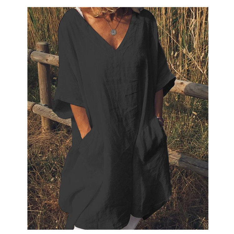 Oversized V-neck midi dress