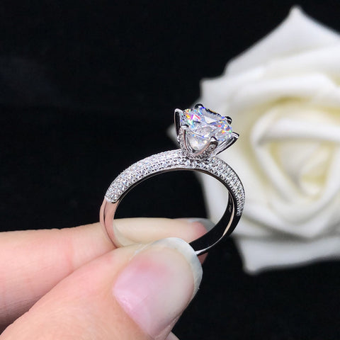 Bague de fiançailles coréenne à six griffes pour femme