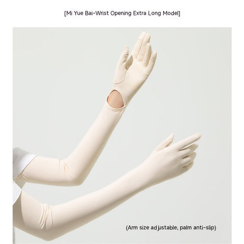 Gants manches longues femme en nylon et soie glacée de protection solaire UV - Manches longues de protection solaire d'été