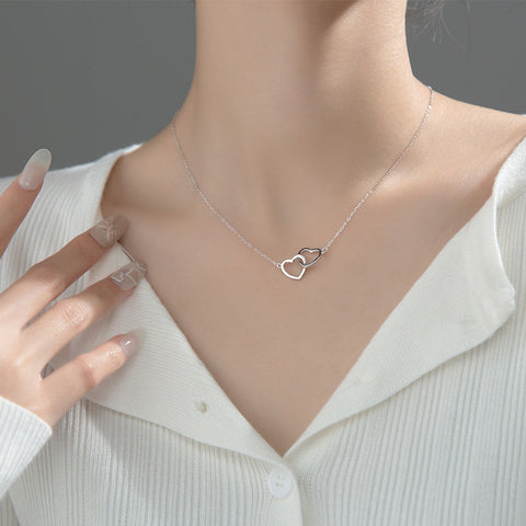 Double Heart Interlocking Titanium Steel Necklace Jewelry - Fashionner