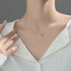 Double Heart Interlocking Titanium Steel Necklace Jewelry - Fashionner