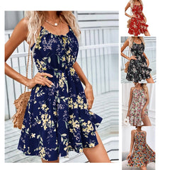 Floral Print Suspender Dress With Elastic Waist Design Fashion Summer Short Dresses Womens Clothing - Fashionner