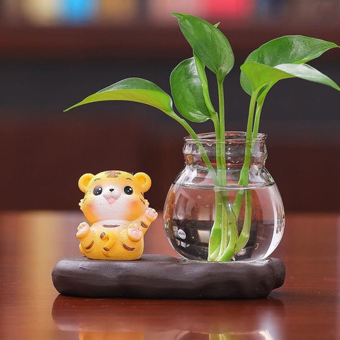Ornement souvenir Tigre de l'Année du Tigre Vase hydroponique de bureau en verre
