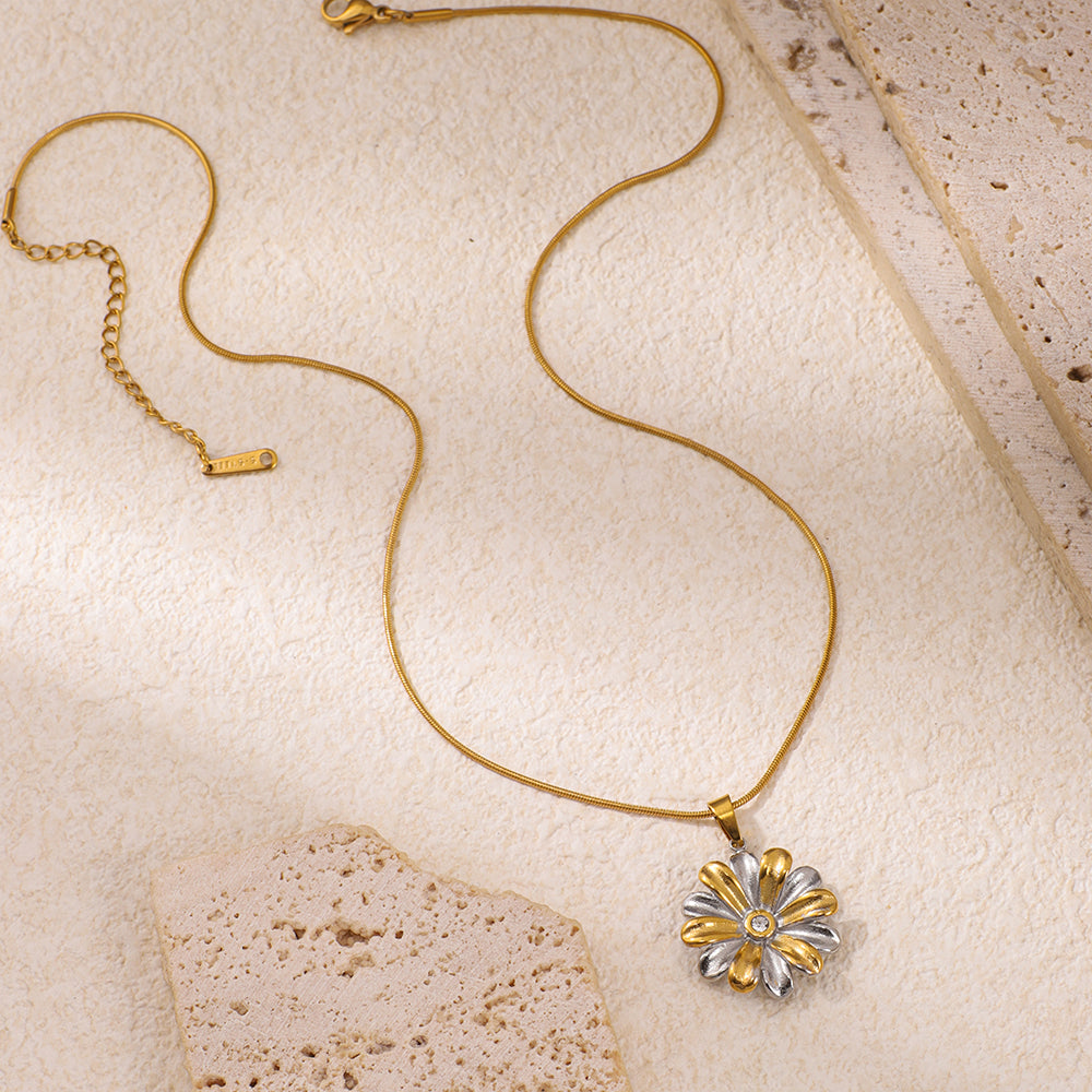 Buy Stainless Steel Double-Color Flower-Shaped Pendant Necklace online at Fashionner.