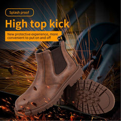 Construction Site Cowhide Breathable Waterproof Anti Smashing Welder Shoes Wear Resistant Safety Work Boots - Fashionner