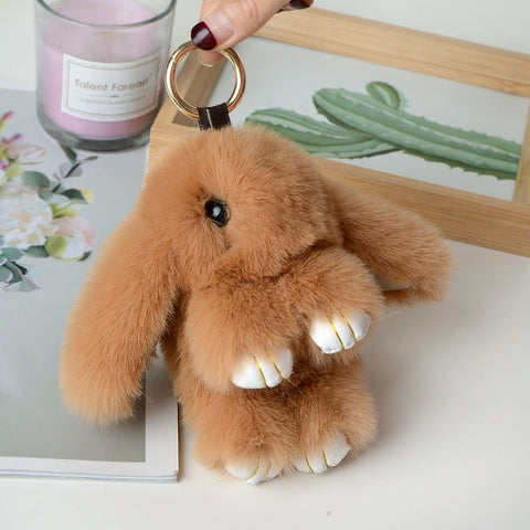 Décoration de porte-clés de voiture avec pendentif en fourrure de lapin