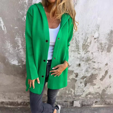 Cardigan décontracté à capuche simple boutonnage, veste de mode ample de couleur unie, vêtements pour femmes printemps et automne