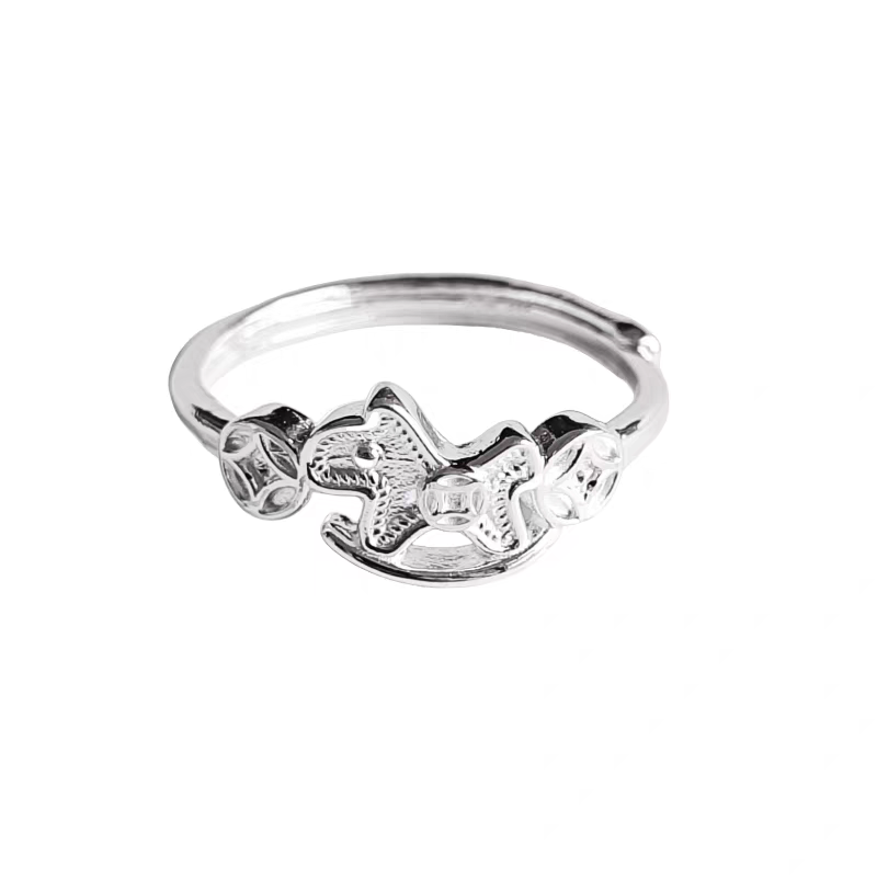 Buy 1 Piece 999 Sterling Silver Rocking Horse & Coin Open Ring, Cute Lucky Style, For Daily Wear & Gifting online at Fashionner.