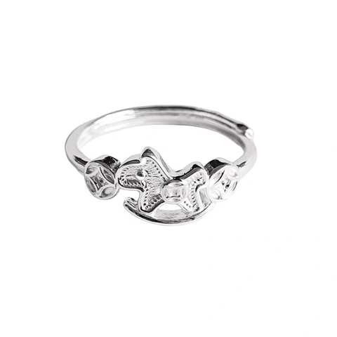 Buy 1 Piece 999 Sterling Silver Rocking Horse & Coin Open Ring, Cute Lucky Style, For Daily Wear & Gifting online at Fashionner.